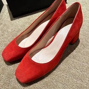 J. Crew red suede pumps